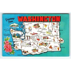 Postcard Greetings From Washington State Map Postcard Ellis Vintage Chrome
